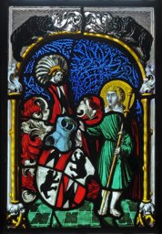 Figurenscheibe Ludwig von Erlach und Barbara Schmid mit hl. Beat (?)