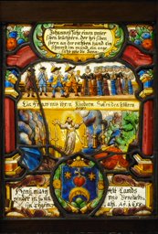 Bildscheibe Hans und Benedikta Matti mit Leuchtervision des Johannes