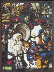 Fragmentarische Wappenscheibe Zollikofer mit Fortuna