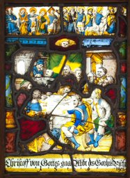 Bildscheibe mit Abendmahl Christi und Inschriftenfragment Christoph Brunner