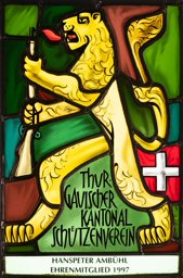 Wappenscheibe Thurgauischer Kantonalschützenverein für die Ehrenmitgliedschaft von Hanspeter Ambühl