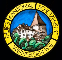 Runde Bildscheibe zum Thurgauer Kantonalschützenfest Weinfelden