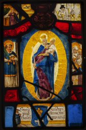 Vitrail aux armes de Stefan et Anna Baudrei (Boudry ?) avec la Vierge à l'Enfant