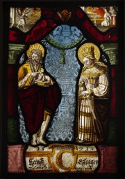 Vitrail aux armes de Hans Effinger avec saint Jean-Baptiste et sainte Catherine