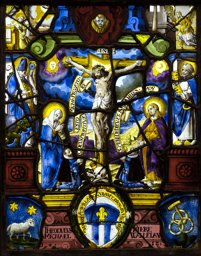Heraldic Panel Théodule Michel, Pierre Vallélian, and Jean du Villard with the Crucifixion